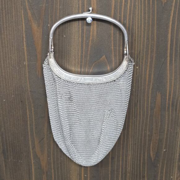 Antique Mesh Purse – Hinged Frame, Engraved Design Likely German Silver Unmarked - Picture 1 of 13